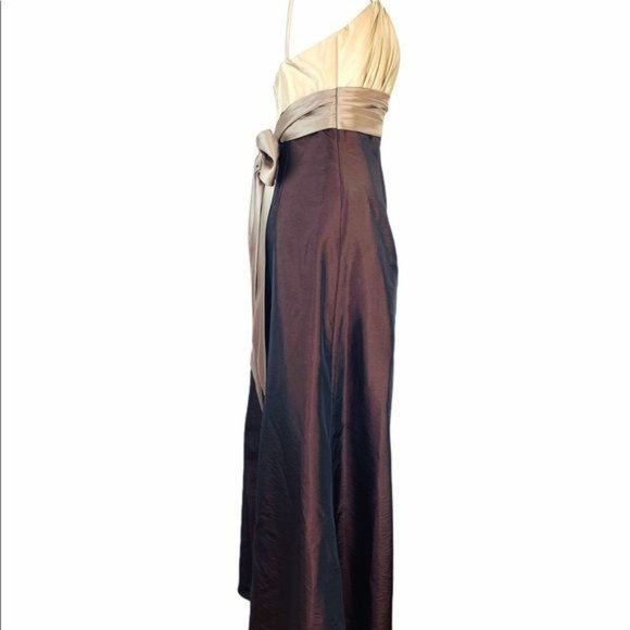 Impression Bridal Formal Maxi Dress Bridesmaids Satin A-line Brown Prom Sweet 16 - Picture 4 of 12